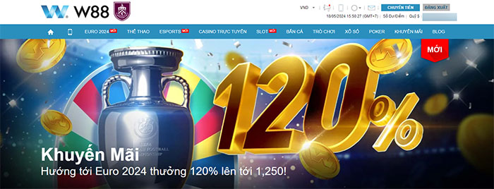 Hướng tới EURO 2024 – W88 thưởng 120% lên đến 1,250 VND